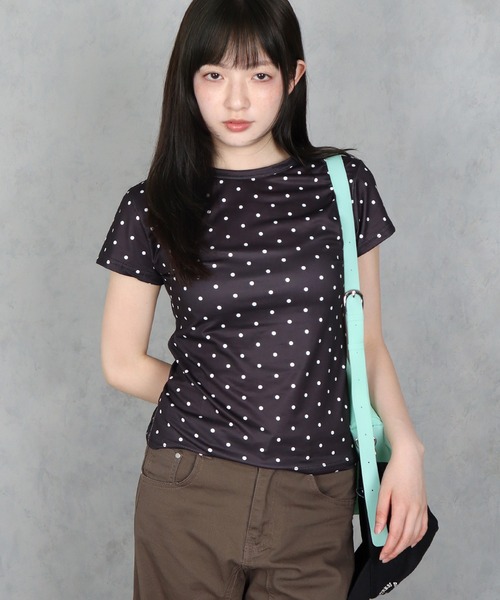 BARELY BLUE(ベアリーブルー)の「【 BARELY BLUE / ベアリーブルー 】 ドット 半袖 Tシャツ(Tシャツ/カットソー・レディース・ホワイト/グレー/ブラック・FREE)」の8枚目の写真