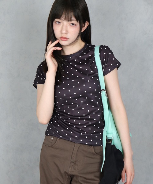 BARELY BLUE(ベアリーブルー)の「【 BARELY BLUE / ベアリーブルー 】 ドット 半袖 Tシャツ(Tシャツ/カットソー・レディース・ホワイト/グレー/ブラック・FREE)」の9枚目の写真