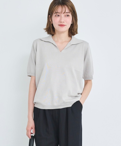 HIPANDA ベージュ ポロシャツ セーター スキッパーポロニット（ポロシャツ）｜attiree（アティレー）の