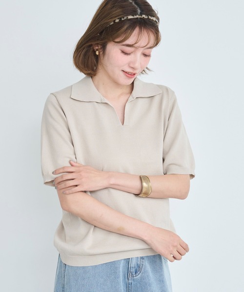 attiree(アティレー)の「スキッパーポロニット(ポロシャツ・レディース・ベージュ/ブラック/グレー/ブルー・MEDIUM)」の22枚目の写真