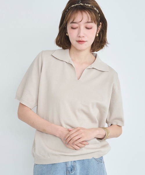 attiree(アティレー)の「スキッパーポロニット(ポロシャツ・レディース・ベージュ/ブラック/グレー/ブルー・MEDIUM)」の21枚目の写真