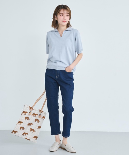 attiree(アティレー)の「スキッパーポロニット(ポロシャツ・レディース・ベージュ/ブラック/グレー/ブルー・MEDIUM)」の10枚目の写真
