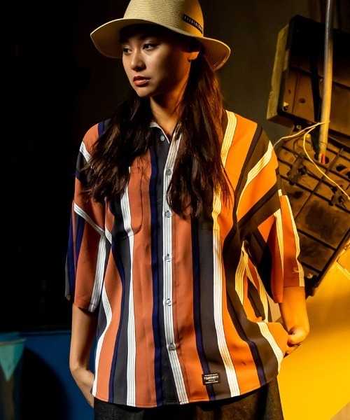 430（フォーサーティ）の「mhs2378- S-S STRIPE BIG SHIRT ストライプシャツ（シャツ/ブラウス・メンズ・ブラック×ブルー/ブラウン系その他/ピンク系その他/イエロー×グリーン/レッド系その他・0/1/2/3）」の4枚目の写真