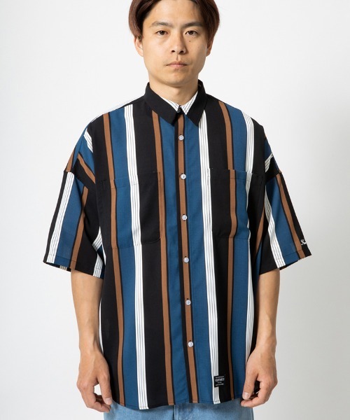 430（フォーサーティ）の「mhs2378- S-S STRIPE BIG SHIRT ストライプシャツ（シャツ/ブラウス・メンズ・ブラック×ブルー/ブラウン系その他/ピンク系その他/イエロー×グリーン/レッド系その他・0/1/2/3）」の8枚目の写真