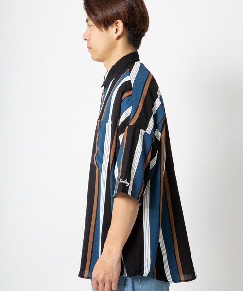 430（フォーサーティ）の「mhs2378- S-S STRIPE BIG SHIRT ストライプシャツ（シャツ/ブラウス・メンズ・ブラック×ブルー/ブラウン系その他/ピンク系その他/イエロー×グリーン/レッド系その他・0/1/2/3）」の9枚目の写真