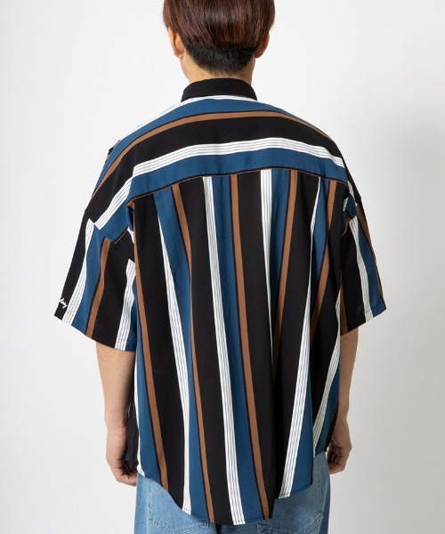 430（フォーサーティ）の「mhs2378- S-S STRIPE BIG SHIRT ストライプシャツ（シャツ/ブラウス・メンズ・ブラック×ブルー/ブラウン系その他/ピンク系その他/イエロー×グリーン/レッド系その他・0/1/2/3）」の10枚目の写真
