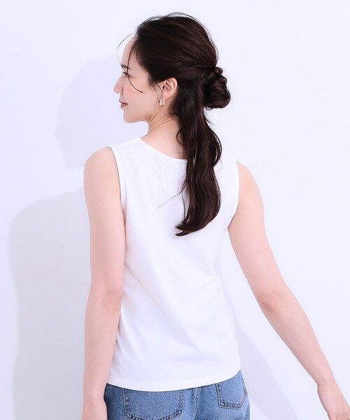 DRESKIP（ドレスキップ）の「【S-LL】レースで魅せる 綿混タンクトップ（タンクトップ・レディース・ブラック/チャコールグレー/ナチュラル/オフホワイト・01/02/03/04）」の10枚目の写真