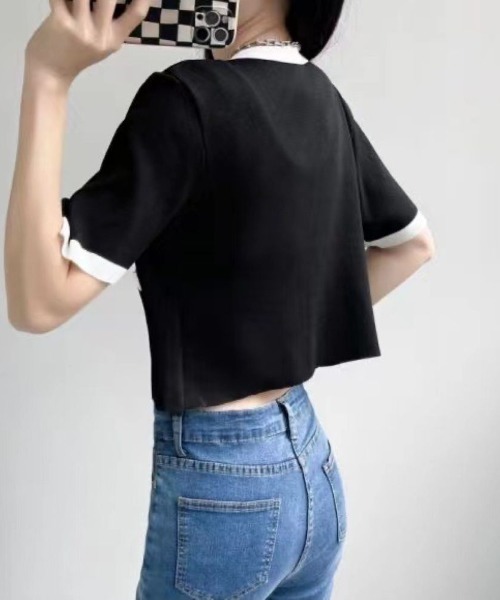 LETee（レティー）の「これ1枚で即トレンドコーデ！配色デザインが映える大人かわいいニットアンサンブル（アンサンブル・レディース・ピンク/ブラック/ホワイト/イエロー・FREE）」の8枚目の写真