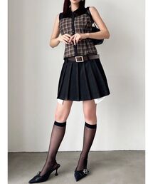 ローウエストベルトプリーツミニスカート