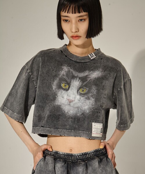 トップス MIHARA YASUHIRO bleached cropped tee MIHARAYASUHIRO（ミハラヤスヒロ）の「【MIHARA YASUHIRO/ミハラ