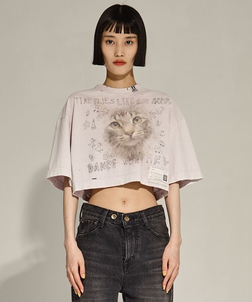 解体と再生! MIHARA YASUHIRO ブリーチキャットプリント Tシャツ Maison MIHARA YASUHIRO|ミハラヤスヒロ Cat Print Bleached T