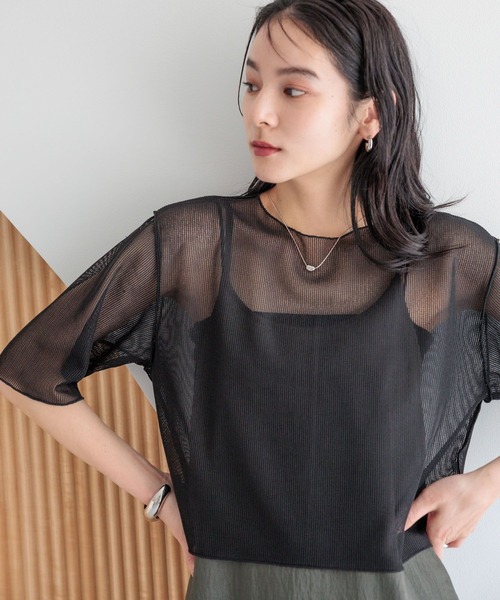 LOWRYS FARM（ローリーズファーム）の「シアーラッセル５Ｓ　 492104（Tシャツ/カットソー・レディース・ブラック/ピンク/アイボリー・FREE）」の3枚目の写真