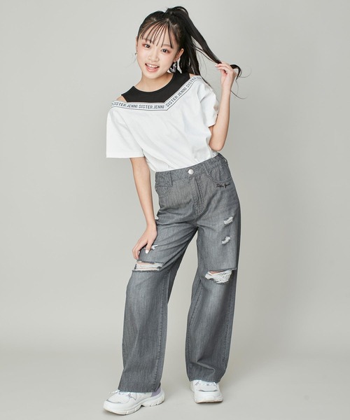 SISTER JENNI（SISTER JENNI）の「【コットン100％】肩あきレイヤード風ロゴTシャツ（Tシャツ/カットソー・キッズ・ブラック/オフホワイト・140cm/150cm/160cm/130cm）」の10枚目の写真