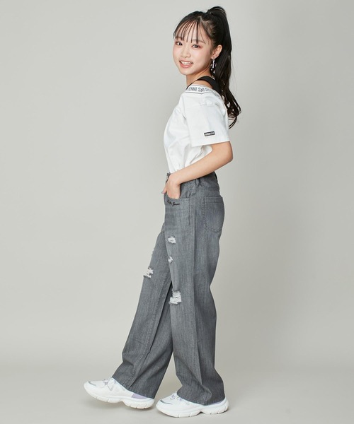 SISTER JENNI（SISTER JENNI）の「【コットン100％】肩あきレイヤード風ロゴTシャツ（Tシャツ/カットソー・キッズ・ブラック/オフホワイト・140cm/150cm/160cm/130cm）」の8枚目の写真