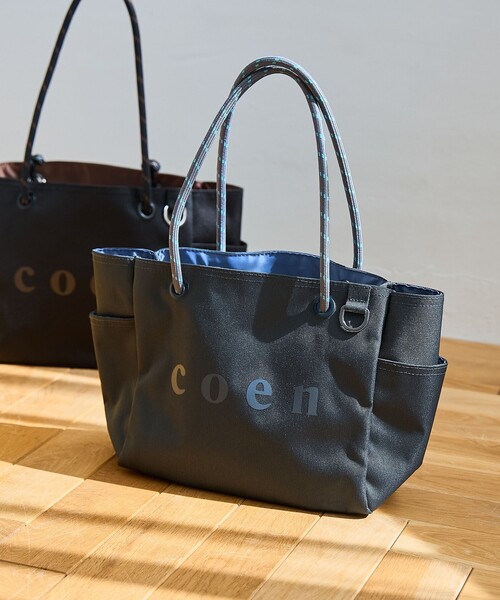 coen（コーエン）の「【一部WEBカラー・新色登場】coen（コーエン） ロゴ ポリキャンバストートバッグ（Mサイズ）（トートバッグ・レディース・ブラック/オリーブ/グレー/オレンジ/ネイビー/レッド/ベージュ/ダークブラウン/その他2/マスタード/ダークグレー・FREE）」の3枚目の写真