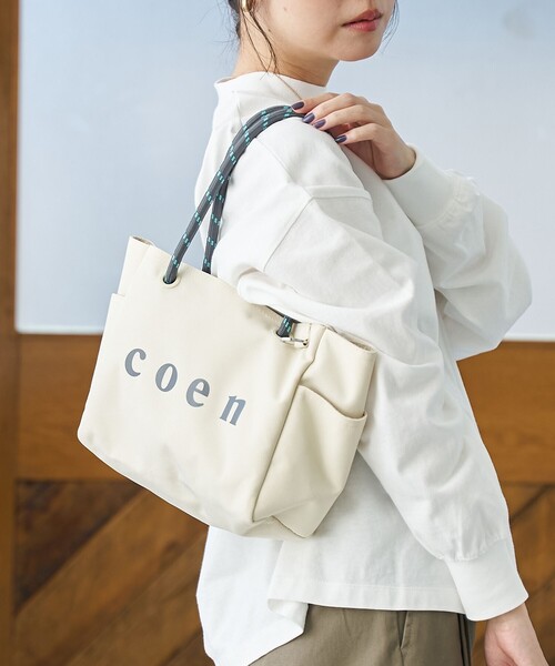 coen（コーエン）の「【一部WEBカラー・新色登場】coen（コーエン） ロゴ ポリキャンバストートバッグ（Mサイズ）（トートバッグ・レディース・ブラック/オリーブ/グレー/オレンジ/ネイビー/レッド/ベージュ/ダークブラウン/その他2/マスタード/ダークグレー・FREE）」の12枚目の写真