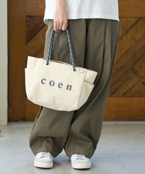 coen（コーエン）の「【一部WEBカラー・新色登場】coen（コーエン） ロゴ ポリキャンバストートバッグ（Mサイズ）（トートバッグ・レディース・ブラック/オリーブ/グレー/オレンジ/ネイビー/レッド/ベージュ/ダークブラウン/その他2/マスタード/ダークグレー・FREE）」の13枚目の写真