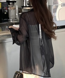 バックリボンシアーシャツ