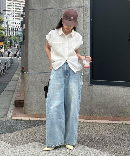 fredy emue（フレディエミュ）の「前開きフレンチタックシャツ（シャツ/ブラウス・レディース・ブラック/オフホワイト/キャメル・38）」の19枚目の写真