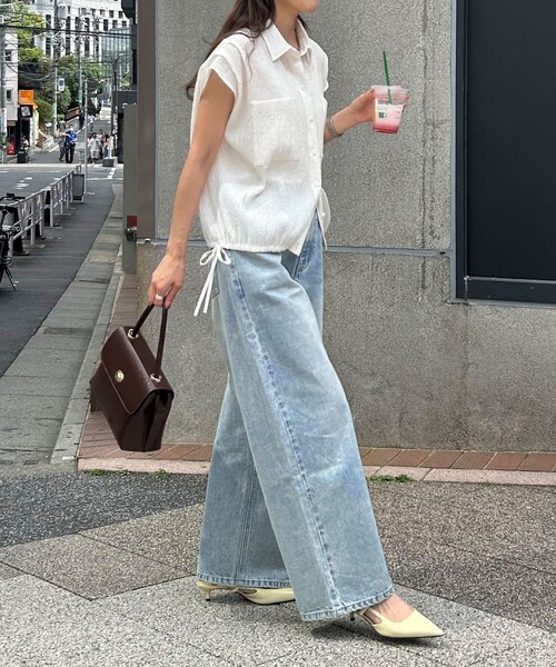 fredy emue（フレディエミュ）の「前開きフレンチタックシャツ（シャツ/ブラウス・レディース・ブラック/オフホワイト/キャメル・38）」の20枚目の写真