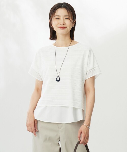 J.PRESS(ジェイプレス)の「【WEB限定カラーあり・洗える】レースドッキング カットソー(Tシャツ/カットソー・レディース・ピンク系/ブラック系/アイボリー系/グレー系・MEDIUM/LARGE)」の3枚目の写真