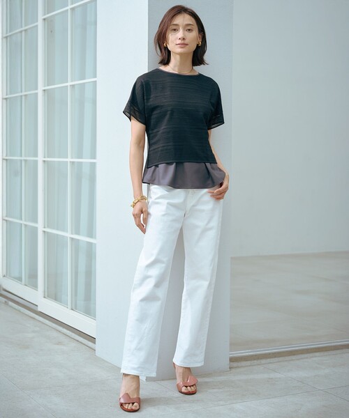 J.PRESS(ジェイプレス)の「【WEB限定カラーあり・洗える】レースドッキング カットソー(Tシャツ/カットソー・レディース・ピンク系/ブラック系/アイボリー系/グレー系・MEDIUM/LARGE)」の5枚目の写真