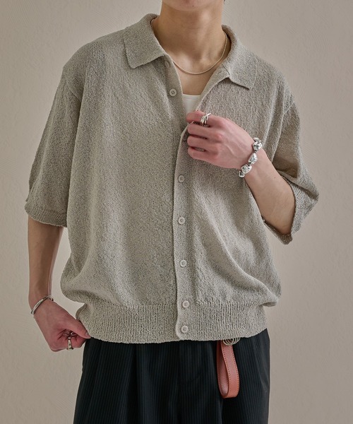 VELNUS】Loose silhouette volume sleeve shaggy knit polo shirt