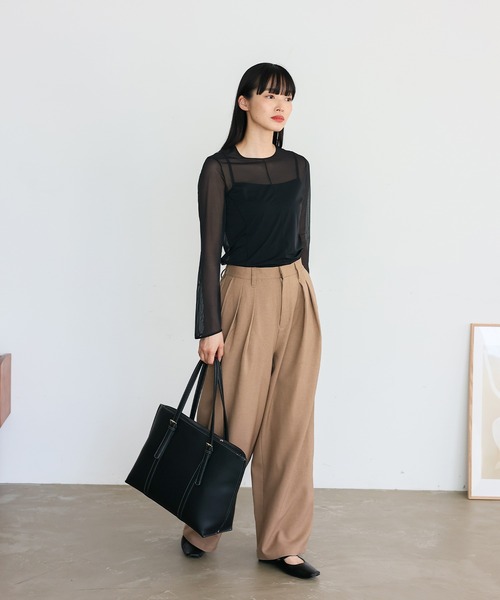 VitaFelice（ヴィータフェリーチェ）の「ベルトハンドルトートバッグ ステッチ A4 通勤トート（トートバッグ・レディース・ベージュ系/ブラック×ホワイト/ブラック・FREE）」の13枚目の写真