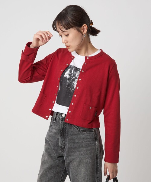 <To b. by agnes b.コラボ>カーディガン 赤 アニエスベー 完売 セール】＜To b. by agnes b.コラボ＞ドットボタン カーディガン