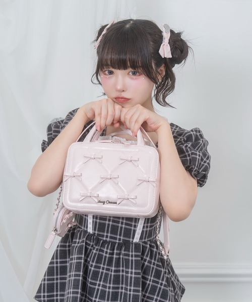 Honey Cinnamon(ハニーシナモン)の「プチリボンキルティングスクエアバッグ(ハンドバッグ・レディース・ピンク/アイボリー・FREE)」の10枚目の写真