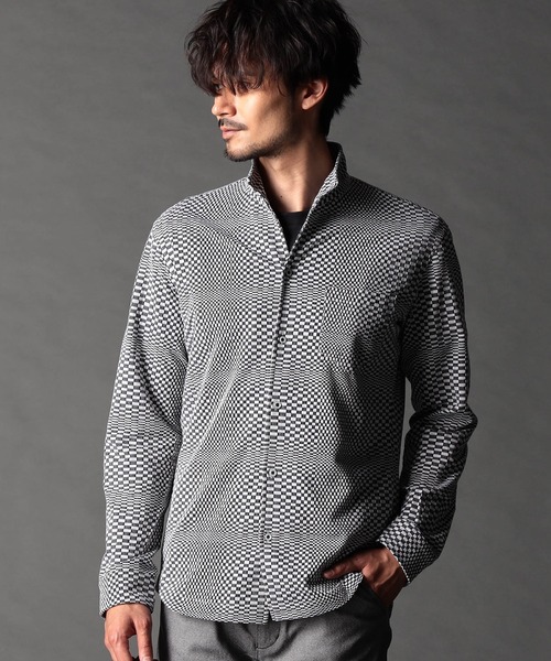 NICOLE CLUB FOR MEN(ニコルクラブフォーメン)の「ニットサッカーチェック・ジオメトリック アラカルトシャツ(シャツ/ブラウス・メンズ・ホワイト系1/ホワイト系2/ブラック系1/ブラック系2/ネイビー系・MEDIUM/LARGE/X-LARGE)」の1枚目の写真