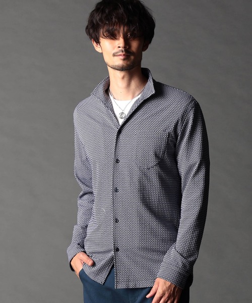 NICOLE CLUB FOR MEN(ニコルクラブフォーメン)の「ニットサッカーチェック・ジオメトリック アラカルトシャツ(シャツ/ブラウス・メンズ・ホワイト系1/ホワイト系2/ブラック系1/ブラック系2/ネイビー系・MEDIUM/LARGE/X-LARGE)」の5枚目の写真