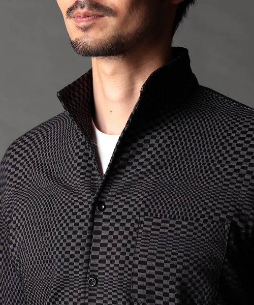 NICOLE CLUB FOR MEN(ニコルクラブフォーメン)の「ニットサッカーチェック・ジオメトリック アラカルトシャツ(シャツ/ブラウス・メンズ・ホワイト系1/ホワイト系2/ブラック系1/ブラック系2/ネイビー系・MEDIUM/LARGE/X-LARGE)」の10枚目の写真