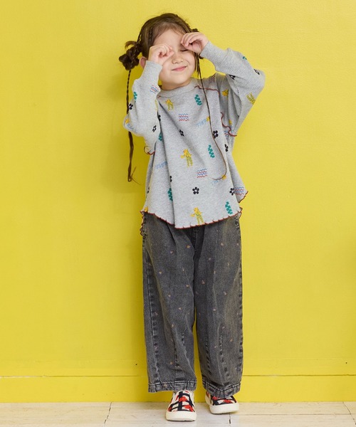 MARKEY'S（マーキーズ）の「総柄ワッフルメローカットソー（Tシャツ/カットソー・キッズ・レッド系その他/ブラウン系その他/杢グレー/ブラック系その他・150/140/130/120/110/100/90/80）」の15枚目の写真