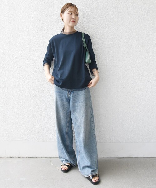 SHIPS(シップス)の「【WEB限定】チュール コンビ ラウンド カットソー(Tシャツ/カットソー・レディース・ブラウン/ネイビー/オフホワイト・ONE SIZE)」の6枚目の写真