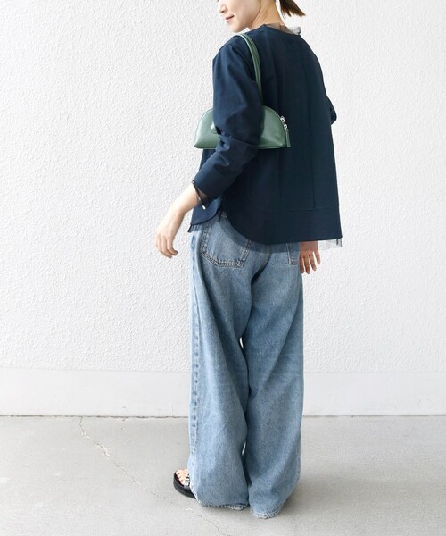 SHIPS(シップス)の「【WEB限定】チュール コンビ ラウンド カットソー(Tシャツ/カットソー・レディース・ブラウン/ネイビー/オフホワイト・ONE SIZE)」の7枚目の写真