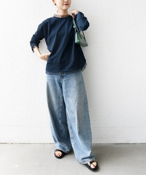 SHIPS(シップス)の「【WEB限定】チュール コンビ ラウンド カットソー(Tシャツ/カットソー・レディース・ブラウン/ネイビー/オフホワイト・ONE SIZE)」の10枚目の写真