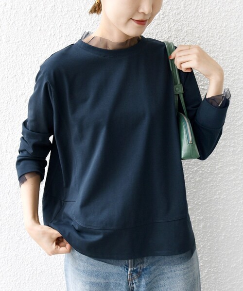 SHIPS(シップス)の「【WEB限定】チュール コンビ ラウンド カットソー(Tシャツ/カットソー・レディース・ブラウン/ネイビー/オフホワイト・ONE SIZE)」の11枚目の写真