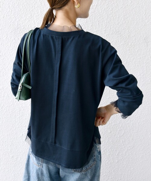 SHIPS(シップス)の「【WEB限定】チュール コンビ ラウンド カットソー(Tシャツ/カットソー・レディース・ブラウン/ネイビー/オフホワイト・ONE SIZE)」の14枚目の写真