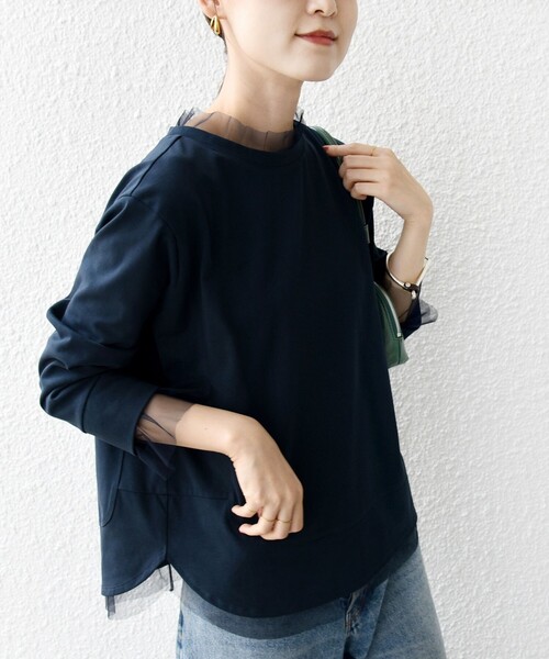 SHIPS(シップス)の「【WEB限定】チュール コンビ ラウンド カットソー(Tシャツ/カットソー・レディース・ブラウン/ネイビー/オフホワイト・ONE SIZE)」の15枚目の写真