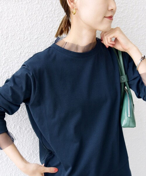 SHIPS(シップス)の「【WEB限定】チュール コンビ ラウンド カットソー(Tシャツ/カットソー・レディース・ブラウン/ネイビー/オフホワイト・ONE SIZE)」の16枚目の写真