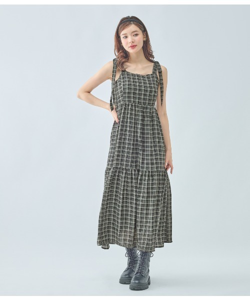 PEACH JOHN（ピーチジョン）の「チェックリボンワンピース（ワンピース・レディース・ブラック/ブラウン・ONE SIZE）」の2枚目の写真