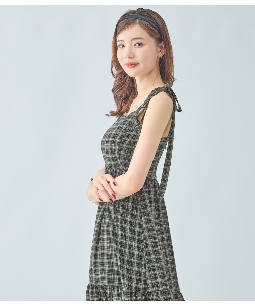 PEACH JOHN（ピーチジョン）の「チェックリボンワンピース（ワンピース・レディース・ブラック/ブラウン・ONE SIZE）」の4枚目の写真