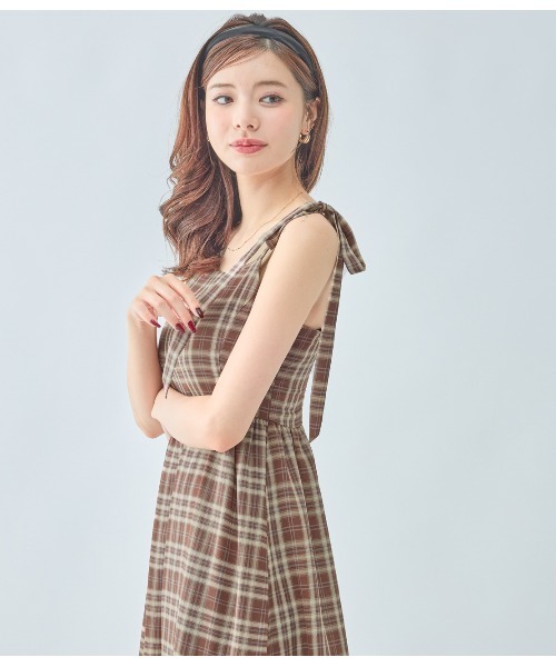 PEACH JOHN（ピーチジョン）の「チェックリボンワンピース（ワンピース・レディース・ブラック/ブラウン・ONE SIZE）」の9枚目の写真