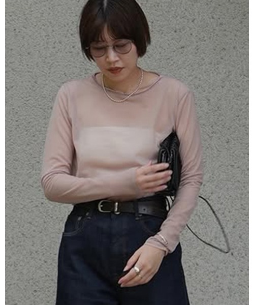 MANOF(マノフ)の「SHEER VELOR PIPING TOPS(Tシャツ/カットソー・レディース・アイボリー/ブラック/ピンク・FREE)」の3枚目の写真