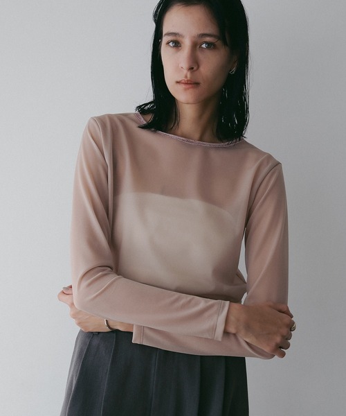 MANOF(マノフ)の「SHEER VELOR PIPING TOPS(Tシャツ/カットソー・レディース・アイボリー/ブラック/ピンク・FREE)」の7枚目の写真