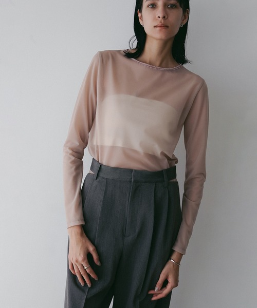 MANOF(マノフ)の「SHEER VELOR PIPING TOPS(Tシャツ/カットソー・レディース・アイボリー/ブラック/ピンク・FREE)」の8枚目の写真