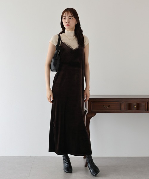 セール】レース付ベロアキャミワンピース（ワンピース）｜BLUEEAST