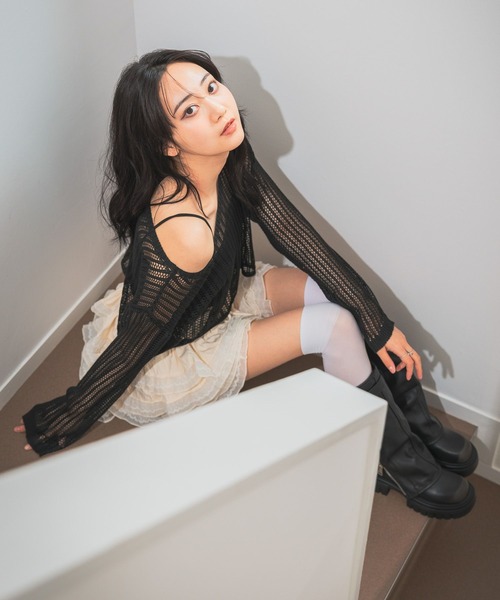 3.3 Field Trip （3.3フィールドトリップ）の「3.3 Field Trip／カップインナー付メッシュプルオーバー（ニット/セーター・レディース・ベージュ/ブラック/ホワイト・FREE）」の5枚目の写真