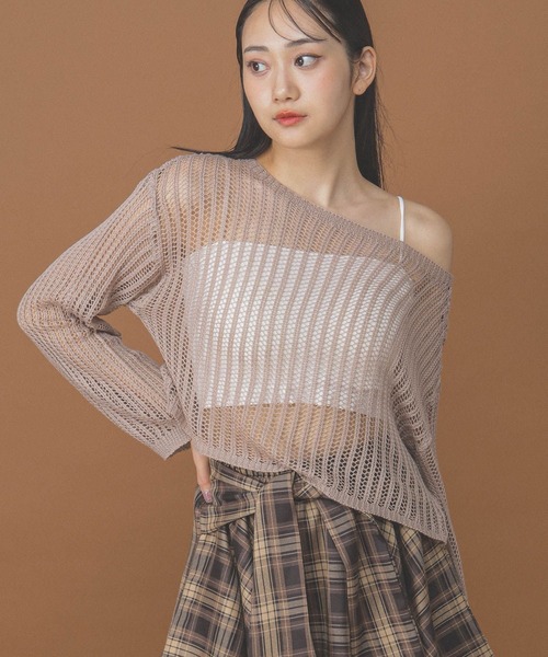 3.3 Field Trip （3.3フィールドトリップ）の「3.3 Field Trip／カップインナー付メッシュプルオーバー（ニット/セーター・レディース・ベージュ/ブラック/ホワイト・FREE）」の13枚目の写真